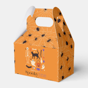 Spooky One Halloween Motifs Orange 1st Birthday Favor Boxes