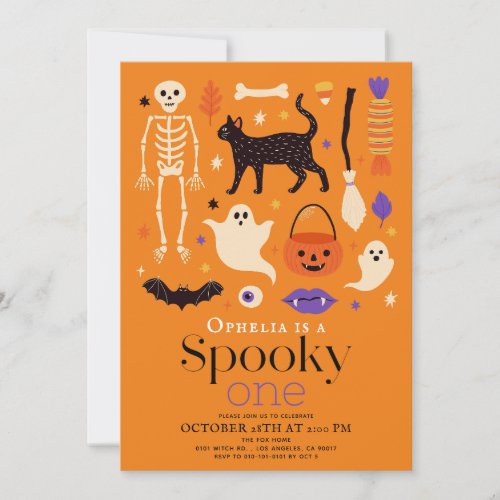 Spooky One Halloween Motifs Orange 1st Birthday Invitation