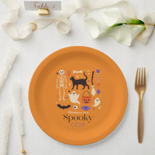 Spooky One Halloween Motifs Orange 1st Birthday Paper Plates