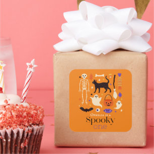 Spooky One Halloween Motifs Orange 1st Birthday Square Sticker
