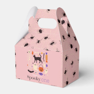 Spooky One Halloween Motifs Pink 1st Birthday Favor Boxes