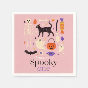 Spooky One Halloween Motifs Pink 1st Birthday Napkins
