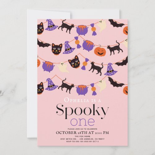 Spooky One Halloween Pink 1st Birthday Invitation