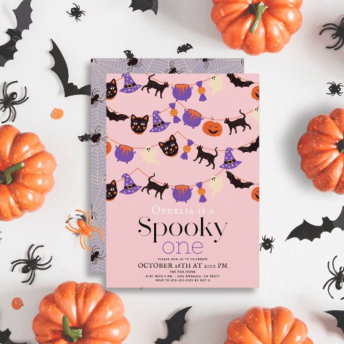 Spooky One Halloween Pink 1st Birthday Invitation