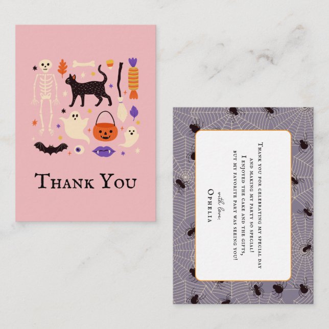 Spooky One Halloween Pink 1st Birthday Thank You Note Card (Front/Back)