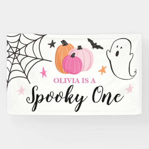 Spooky One Halloween pink pumpkins 1st Birthday Banner