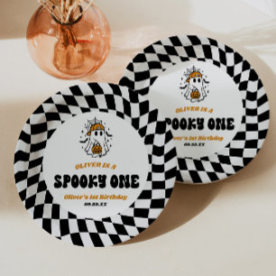 Spooky One Halloween Retro 1st Birthday Party Paper Plates