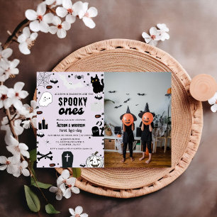 Spooky One Halloween Twin first birthday party In Invitation