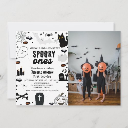 Spooky One Halloween Twin first birthday party  In Invitation