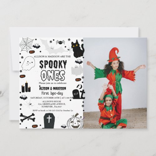 Spooky One Halloween Twin first birthday party Invitation