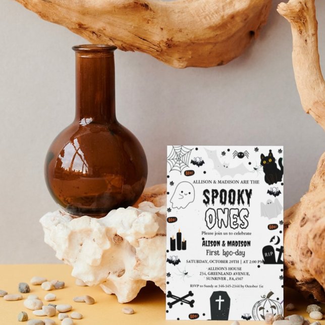 Spooky One Halloween Twin first birthday party Invitation (Creator Uploaded)
