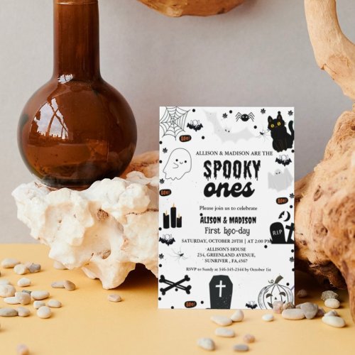 Spooky One Halloween Twin first birthday party  Invitation