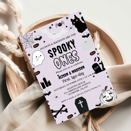 Spooky One Halloween Twin first birthday party Invitation