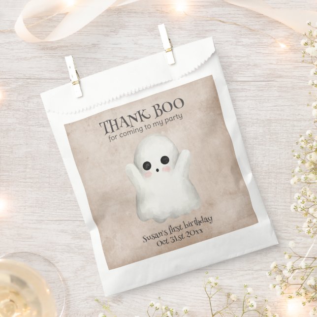 Spooky One Kawaii Ghost Halloween Birthday Favor Bag (Clipped)