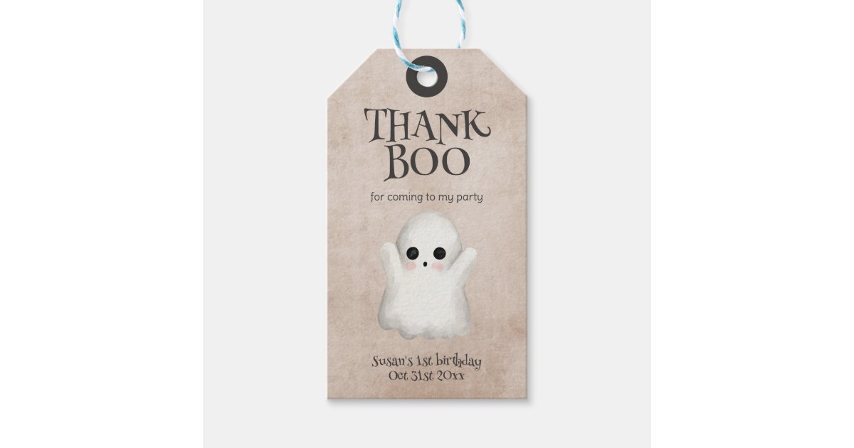 Spooky One Kawaii Ghost Halloween Birthday Gift Tags | Zazzle