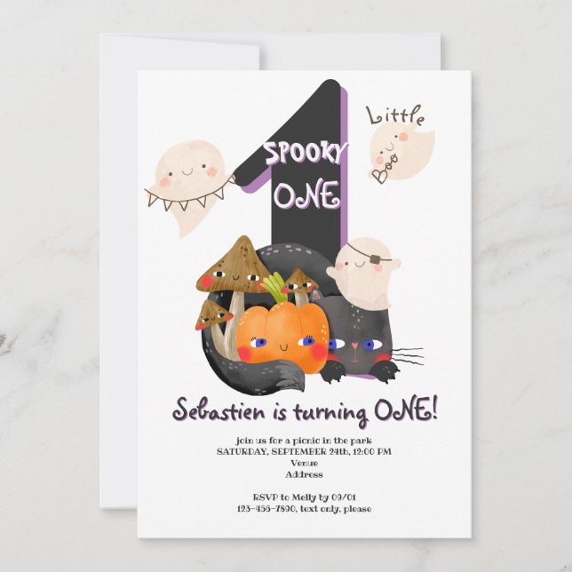 Spooky ONE Little Boo Halloween Kids 1st Birthday Invitation (Front)