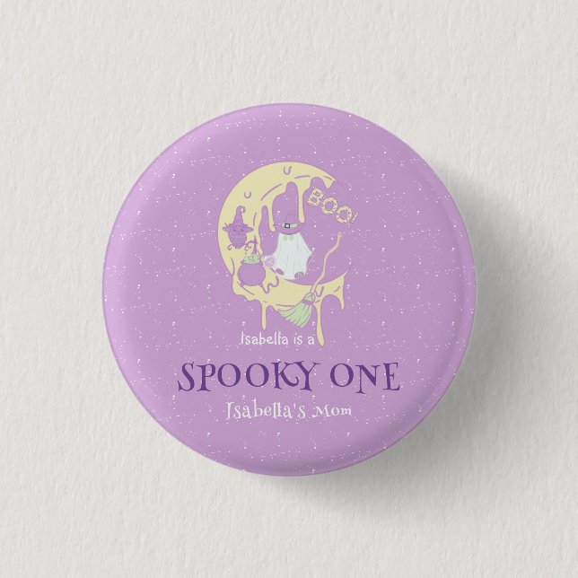 Spooky One Mom Cute Ghost Halloween 1st Birthday Button (Front)