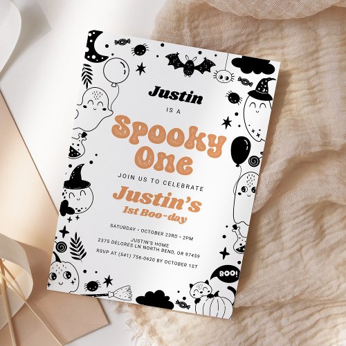 Spooky One Orange Ghost Halloween Birthday  Invitation