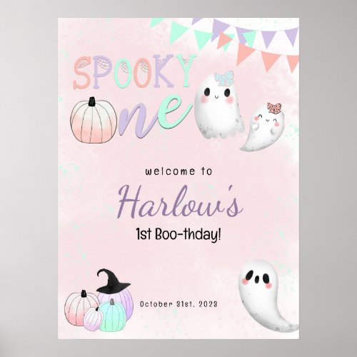 Spooky One Pastel Halloween Birthday Welcome  Poster