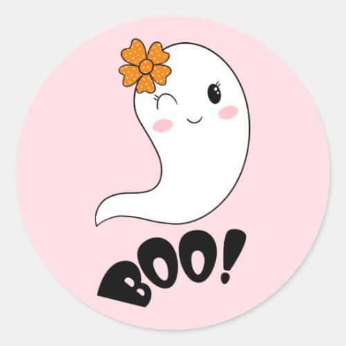 Spooky One Pink Cute Ghost Halloween 1st Birthday  Classic Round Sticker