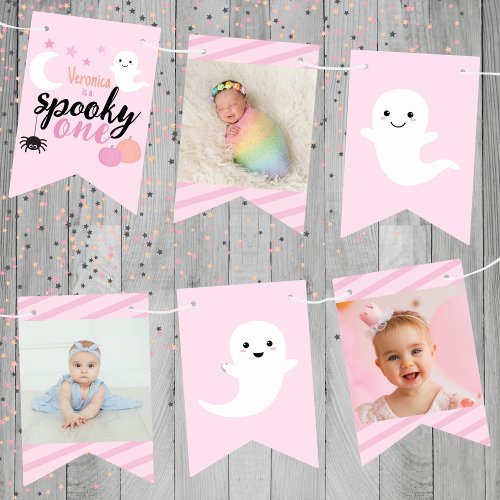 Spooky One Pink First Birthday Bunting Flags