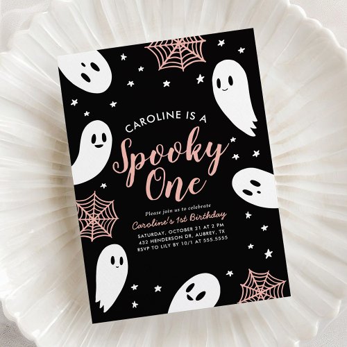 Spooky One Pink Ghost Halloween 1st Birthday Invitation