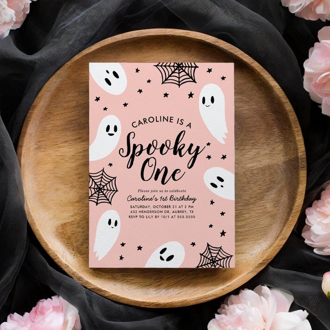 Spooky One Pink Ghost Halloween 1st Birthday Invitation (Creator Uploaded)