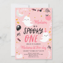 Spooky ONE Pink Ghost Halloween Birthday Invitation