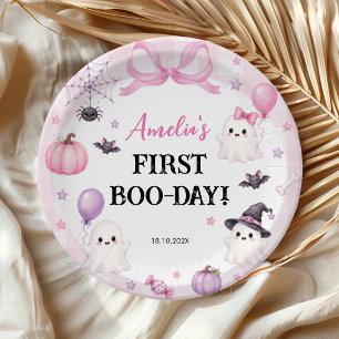Spooky One Pink Ghost Halloween Birthday Party Paper Plates