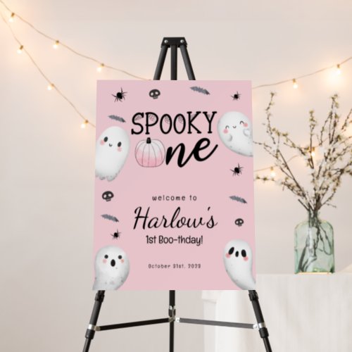 Spooky One Pink Ghost Halloween Birthday Welcome  Foam Board