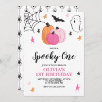 Spooky One Pink Halloween 1st Birthday Invitation
