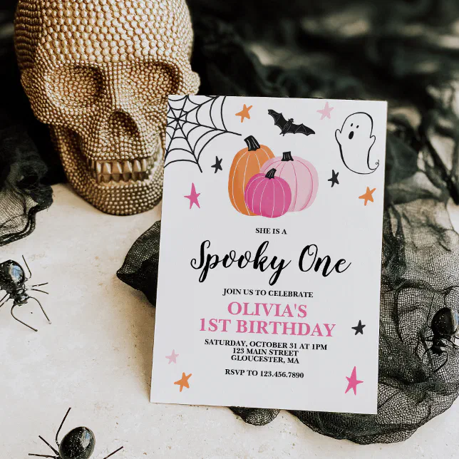 Spooky One Pink Halloween 1st Birthday Invitation | Zazzle