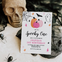 Spooky One Pink Halloween 1st Birthday Invitation