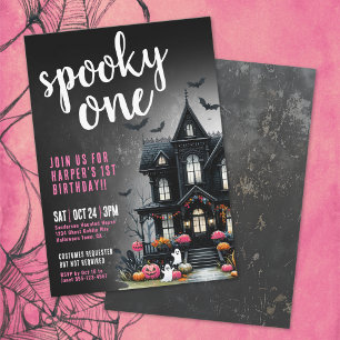 Spooky One Pink Halloween 1st Birthday Invitation