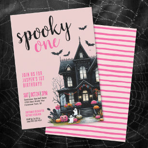 Spooky One Pink Halloween 1st Birthday Invitation