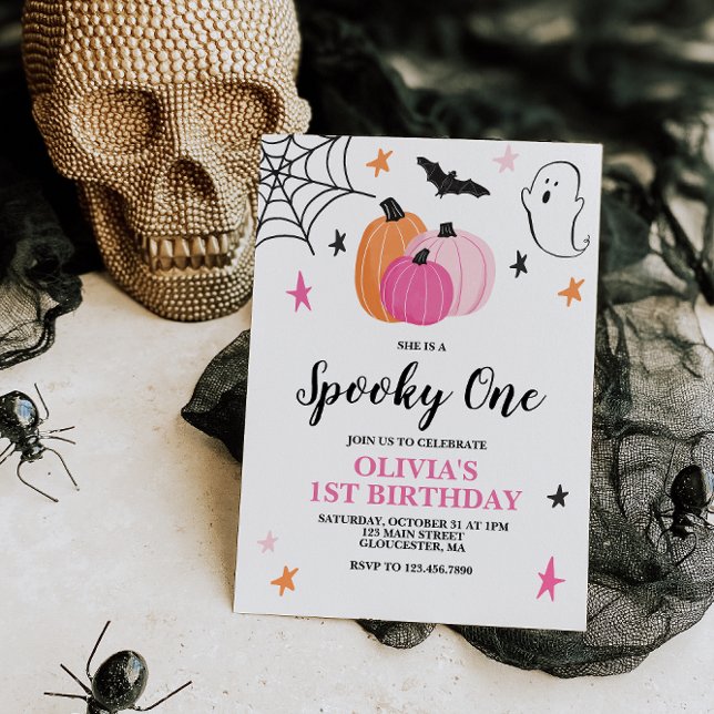 Spooky One Pink Halloween 1st Birthday Invitation (Creator Uploaded)