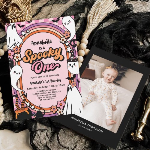 Spooky One Pink Halloween 1st Birthday Invitation