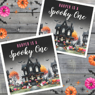 Spooky One Pink Halloween 1st Birthday Napkins