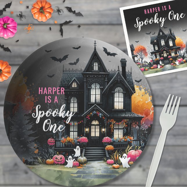 Spooky One Pink Halloween 1st Birthday Party Paper Plates (Spooky One Pink Halloween 1st Birthday Party Paper Plates)