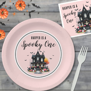 Spooky One Pink Halloween 1st Birthday Party Paper Plates
