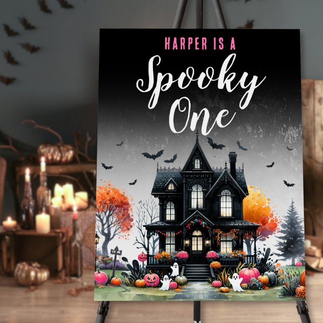 Spooky One Pink Halloween 1st Birthday Party Sign (Spooky One Pink Halloween 1st Birthday Party Sign )