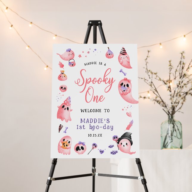  Spooky One Pink Halloween 1st Birthday Welcome  Foam Board (In Situ (Stand))
