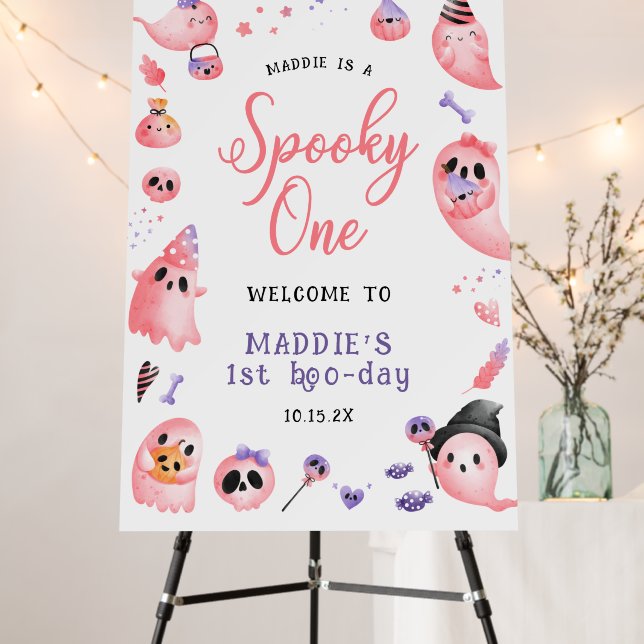  Spooky One Pink Halloween 1st Birthday Welcome  Foam Board (In Situ (Stand))