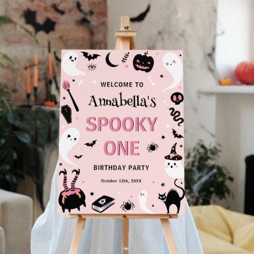 Spooky One Pink Halloween 1st Birthday Welcome  Foam Board