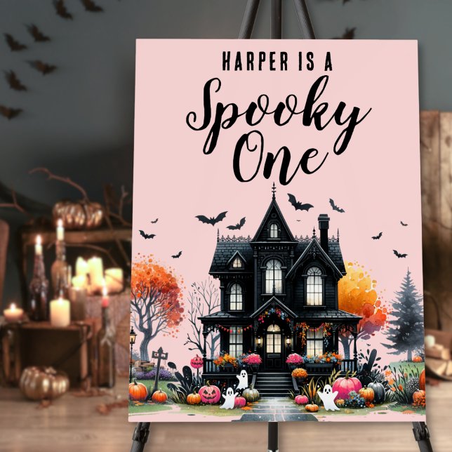 Spooky One Pink Halloween Birthday Party Sign (Spooky One Pink Halloween Birthday Party Sign)