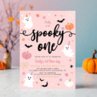 Spooky One Pink Halloween Cute Ghost 1st Birthday Invitation