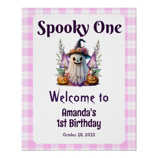 Spooky One Pink Halloween First Birthday Party Poster (Front)