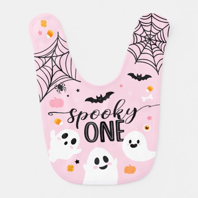 Spooky One Pink Halloween Ghost Baby Bib (Front)