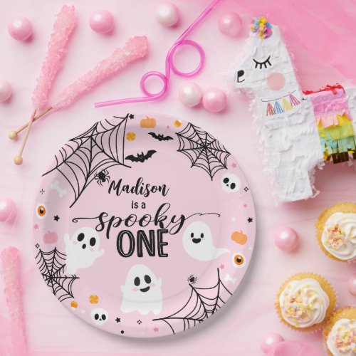 Spooky One Pink Halloween Ghost Paper Plates