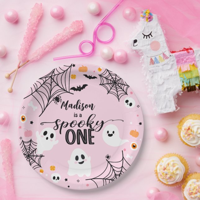 Spooky One Pink Halloween Ghost Paper Plates (Party)